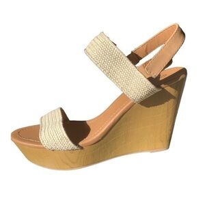 Cupid Platform Wedge Sandal Natural Jute and Tan Leather Ladies Size 8.5 Heels